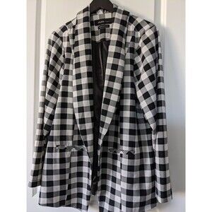 NWOT Torrid Plus Sz 1x14-16 Shawl Blazer Black White Drape Gingham Plaid $75